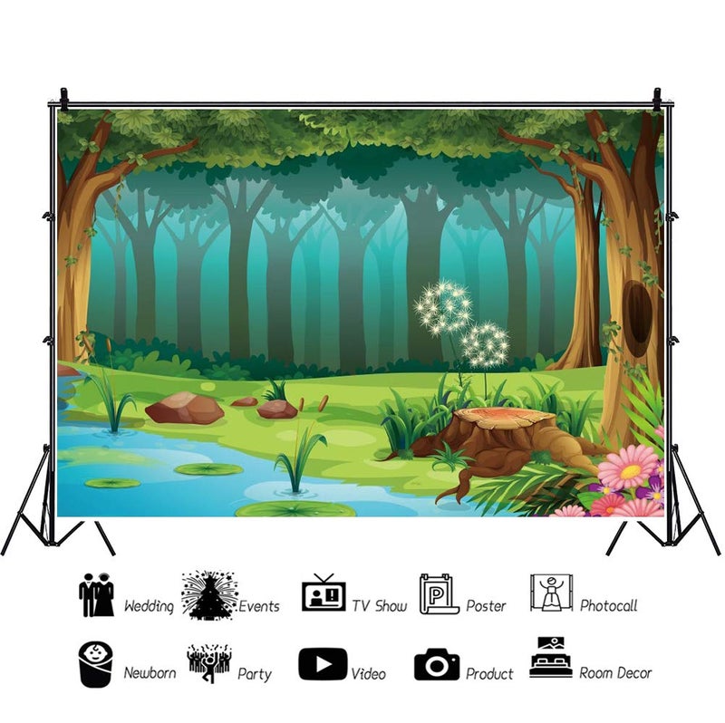 Leyiyi 5x3ft Enchanted Forest Photography Background Fairy Tale World Woodland Spring Floal Flowers River Cartoon Banner Backdrop Kids Birthday 1st B Day Baby Shower Photo Portrait Vinyl Studio Prop - Image 3